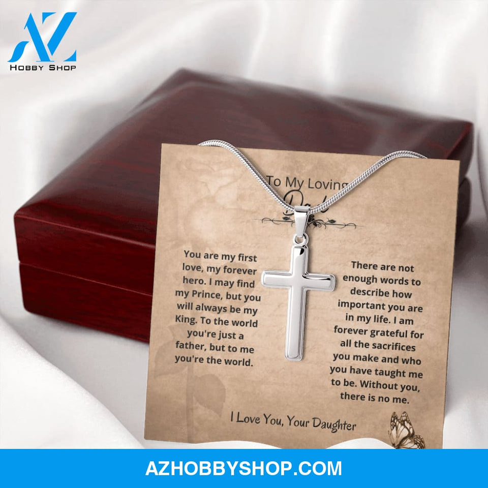 Dad - The World Cross Necklace - From Daughter Silver Cross Necklace
