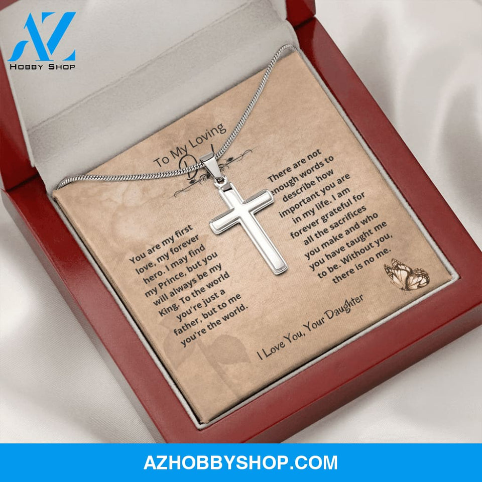 Dad - The World Cross Necklace - From Daughter Silver Cross Necklace