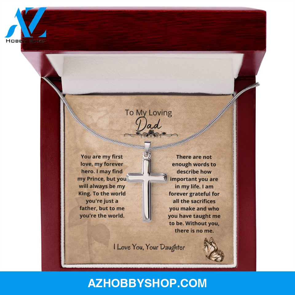 Dad - The World Cross Necklace - From Daughter Silver Cross Necklace