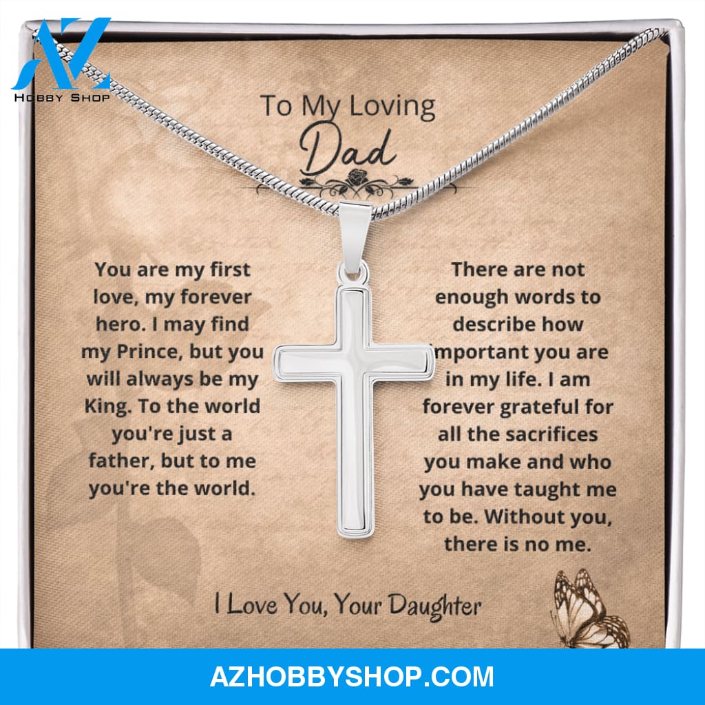 Dad - The World Cross Necklace - From Daughter Silver Cross Necklace