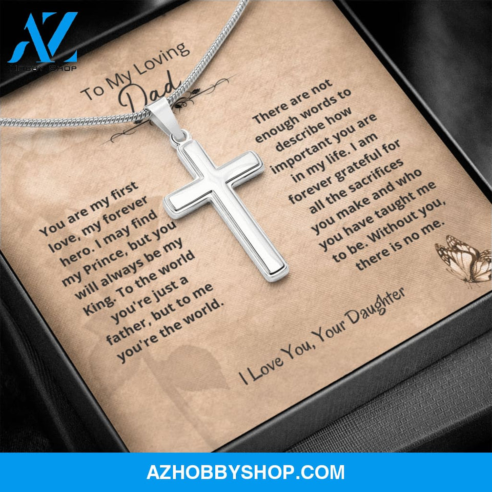 Dad - The World Cross Necklace - From Daughter Silver Cross Necklace