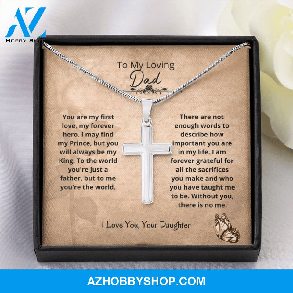 Dad - The World Cross Necklace - From Daughter Silver Cross Necklace