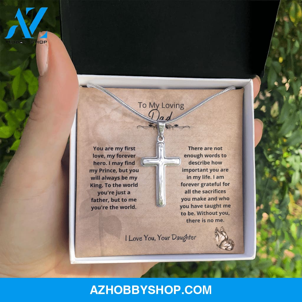 Dad - The World Cross Necklace - From Daughter Silver Cross Necklace