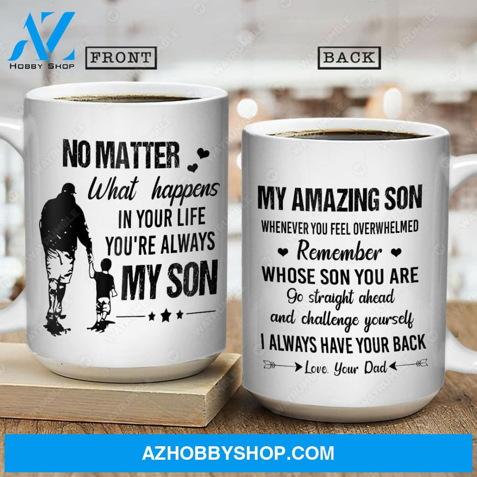 Dad to son, Holding hand, Black and white painting, I always have your back - Family White Mug