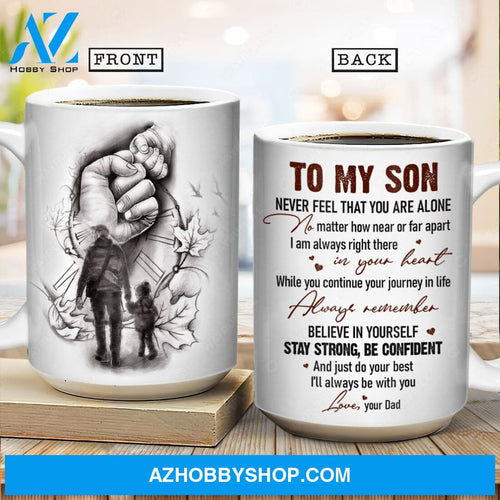 Dad to son, Holding hand, Gift for son, Black and white drawing, I'll always be with you - Family White Mug