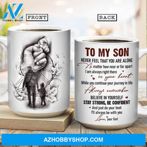 Dad to son, Holding hand, Gift for son, Black and white drawing, I'll always be with you - Family White Mug