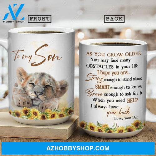 Dad to son, Lion artwork, Sunflower garden, I always have your back - Family AOP Mug