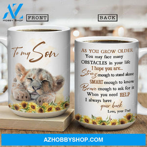 Dad to son, Lion artwork, Sunflower garden, I always have your back - Family AOP Mug