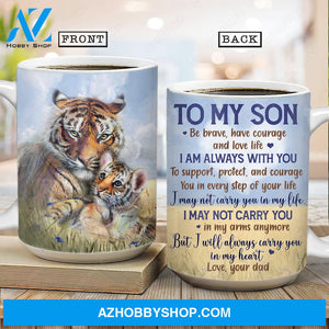 Dad to son, The amazing tiger and his cub, Tiger painting, I will always carry you in my heart - Family AOP Mug