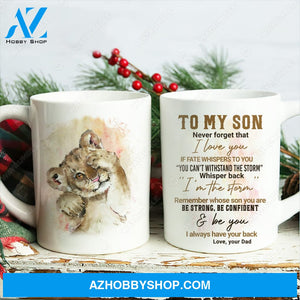 Dad to son, Watercolor lion, Family gift, Never forget that I love you - Family White Mug