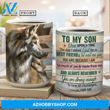 Dad to son, Wolf drawing, Watercolor painting, Always remember you are strong enough to face all challenges - Family AOP Mug