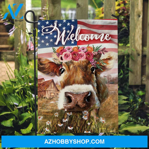 Dairy cow drawing, Beautiful flower wreath, Daisy, Welcome - Cow Flag