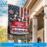 Dairy cows, Red truck, Flower garden, USA flag - Cow Flag