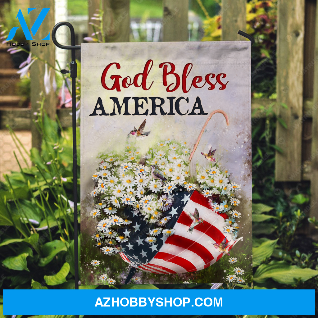 Daisy field, Colorful hummingbird, US flag, God bless America - Jesus Flag