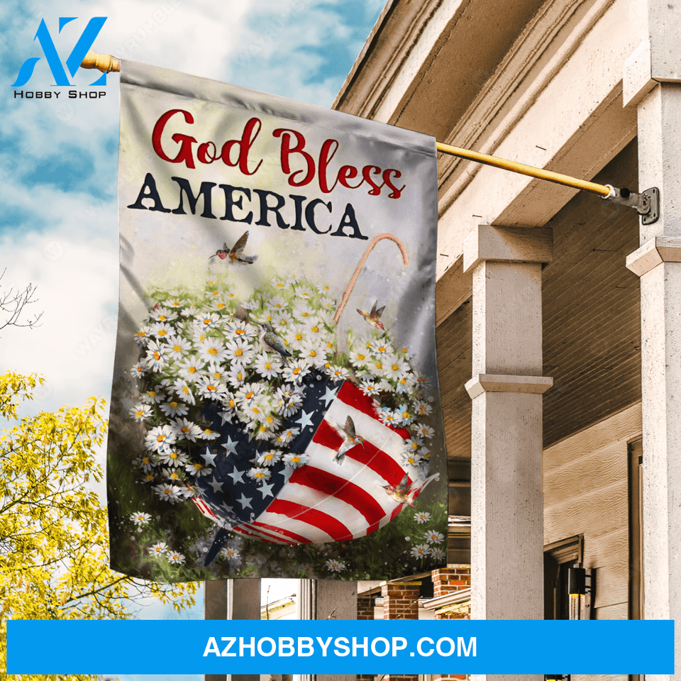 Daisy field, Colorful hummingbird, US flag, God bless America - Jesus Flag