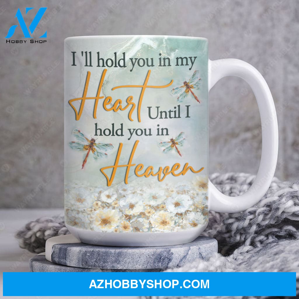 Daisy flower field, Dragonfly painting, I'll hold you in my heart - Heaven AOP Mug