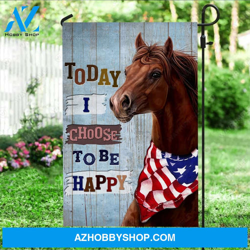 Dark brown horse, US flag symbol, Today I choose to be happy - Jesus Flag