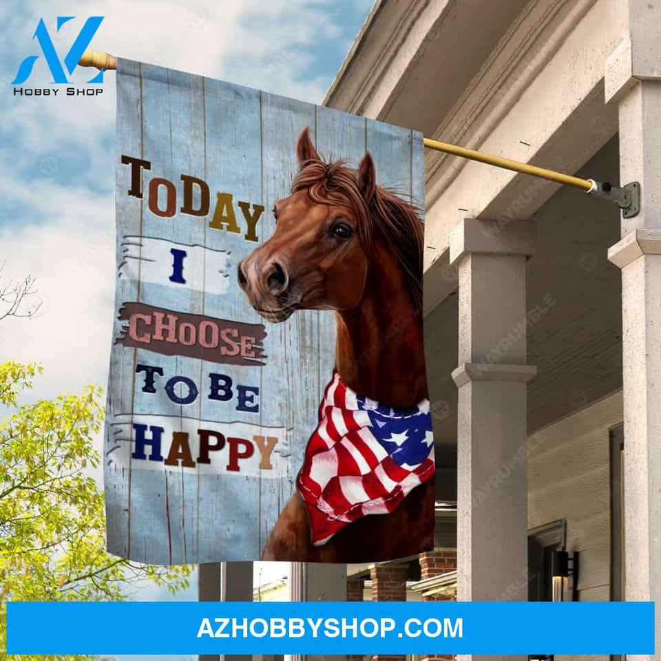 Dark brown horse, US flag symbol, Today I choose to be happy - Jesus Flag