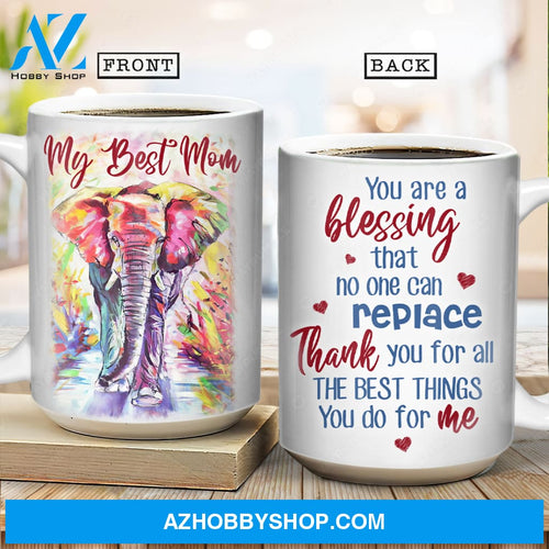 Daughter to mom, Colorful elephant drawing, Red heart, Thank you for all the best things you do for me - Family White Mug