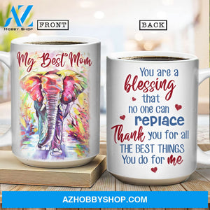 Daughter to mom, Colorful elephant drawing, Red heart, Thank you for all the best things you do for me - Family White Mug