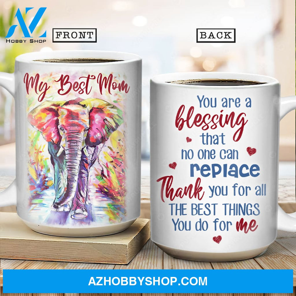 Daughter to mom, Colorful elephant drawing, Red heart, Thank you for all the best things you do for me - Family White Mug