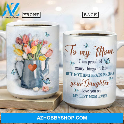 Daughter to mom, Tulip drawing, Vintage painting, I am proud of being your daughter - Family AOP Mug