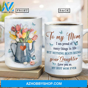 Daughter to mom, Tulip drawing, Vintage painting, I am proud of being your daughter - Family AOP Mug