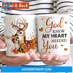 Deer drawing, Orange heart, God knew my heart needed you - Jesus White Mug