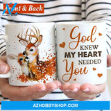 Deer drawing, Orange heart, God knew my heart needed you - Jesus White Mug