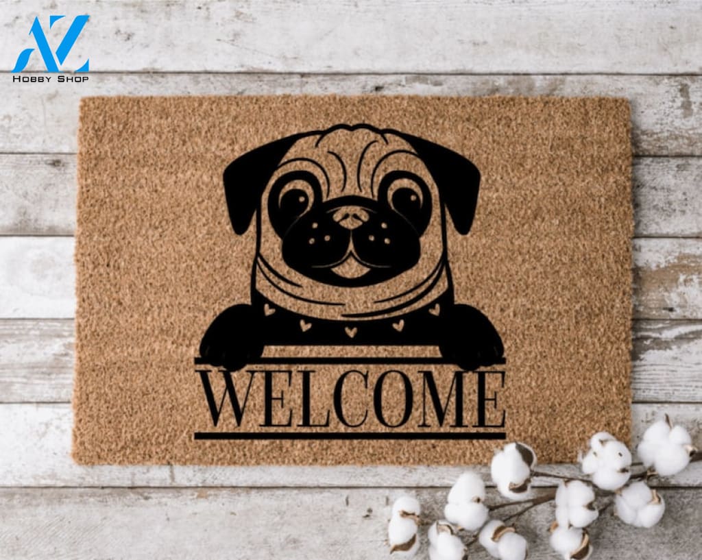 Dog Lovers Welcome Mat Perfect Gift for Pug Lovers Personalized Door Mat Cheerful Gift New Home Decor |