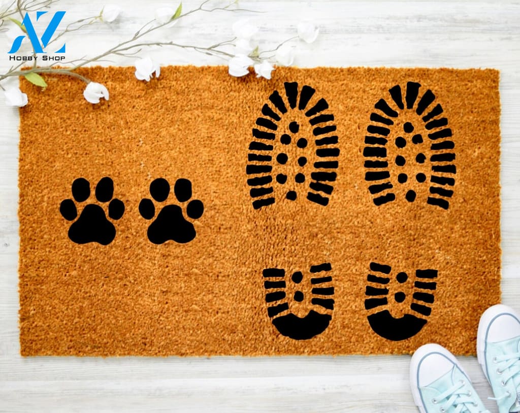 Dog Paw Dad Shoes Family Doormat Cute Doormat Family Name Doormat Porch Decor Housewarming Doormat