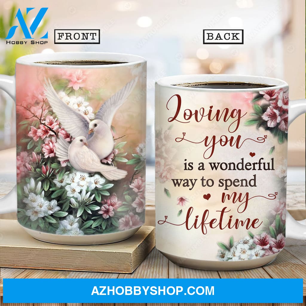 Dove drawing, Jasmine flower, Loving you is a wonderful way to spend my lifetime - Couple AOP Mug