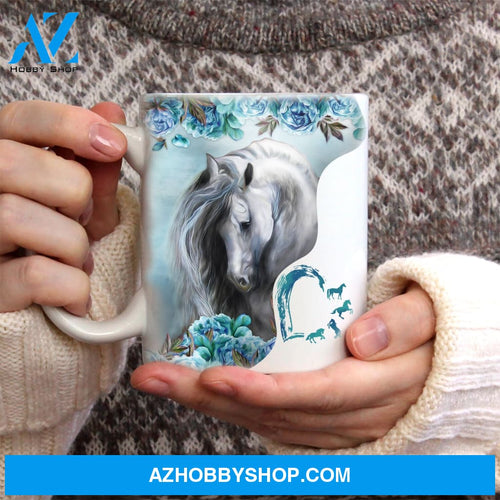 Dream horse, Blue flower garden, Jesus drawing - Jesus White Mug