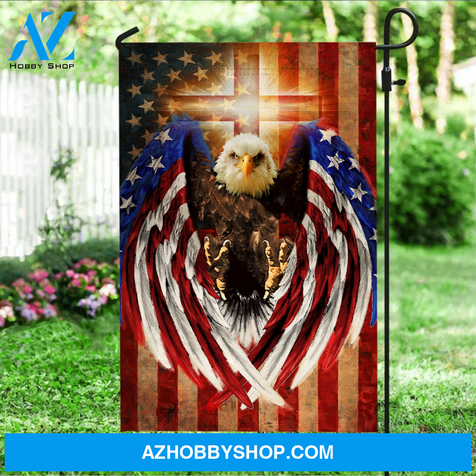 Eagle drawing, US flag, Angel wings, Cross symbol - Jesus Flag