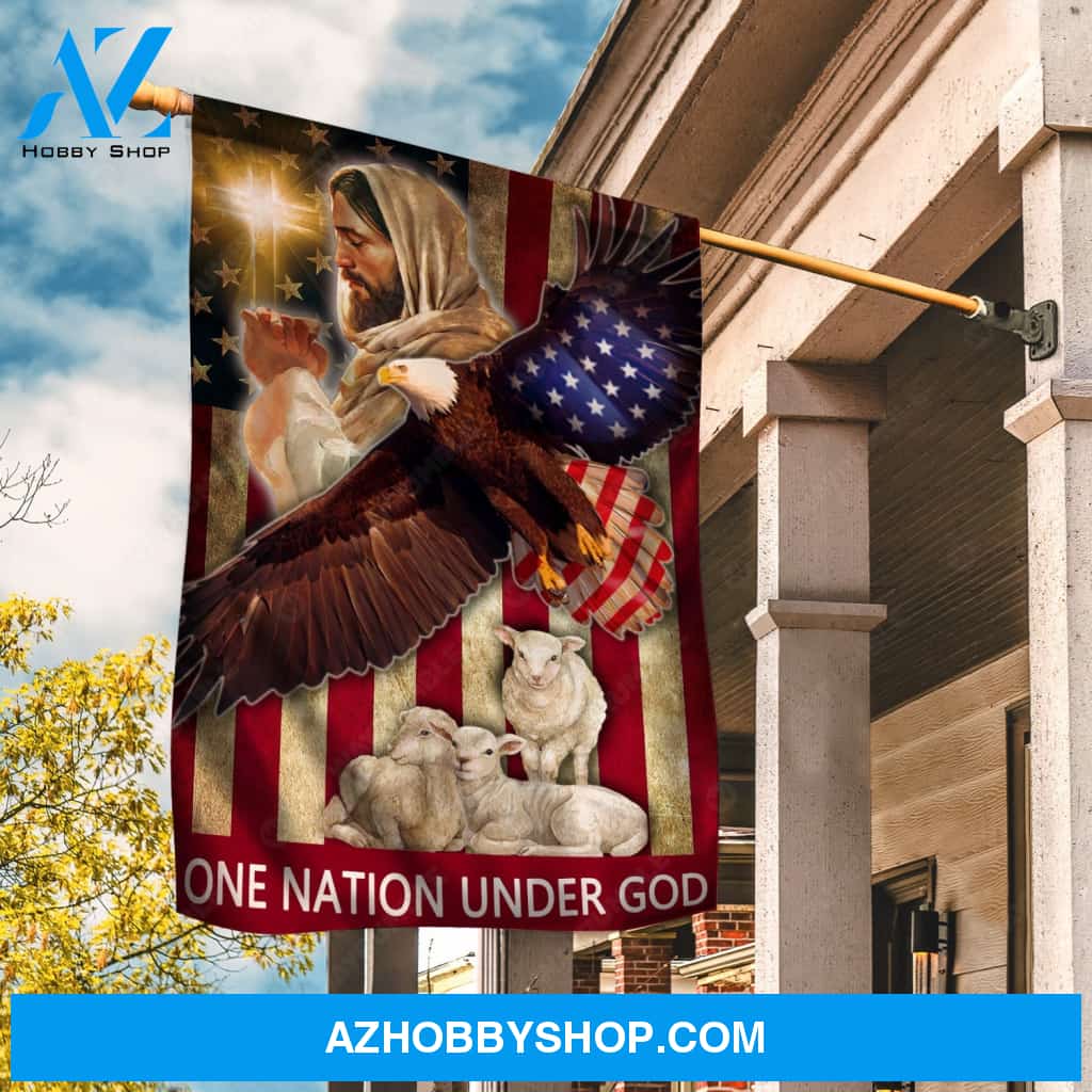 Eagle drawing, White lamb, Pray for healing, One nation under God - Jesus Flag