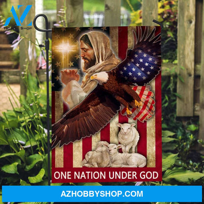 Eagle drawing, White lamb, Pray for healing, One nation under God - Jesus Flag