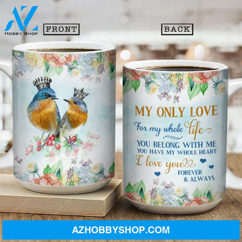 Eastern bluebird painting, Dandelion flowers, You belong with me - Couple AOP Mug