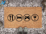 Eat Sleep Game Wine Symbol Doormat - Welcome Mat - Funny Gift - Coir Doormat