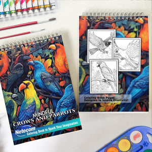 Mindful Crows And Parrots Spiral Bound Coloring Book: Parrots And Crows Design for Adult featuring Parrots and Crow To Color, Relieve Stress and Relaxing, Include different Designs Birds Coloring Book