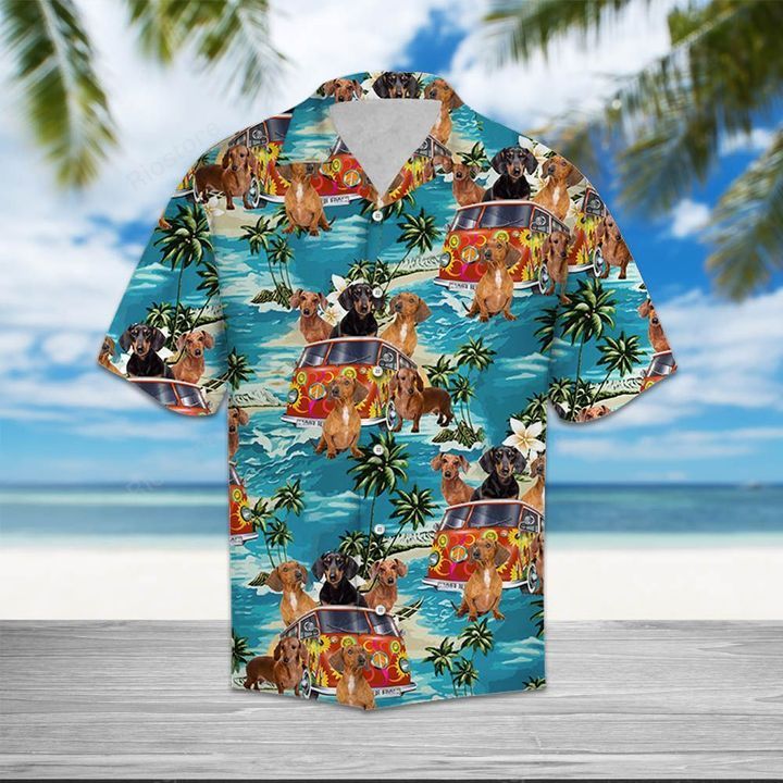 Dachshund Hippie Summer  Blue Unique Design Unisex Hawaiian Shirt For Men And Women Dhc17063876