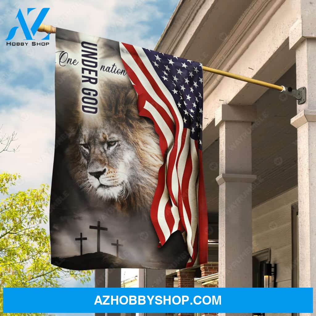 Face of lion, Cross symbol, Beautiful US flag, One nation under God - Jesus Flag