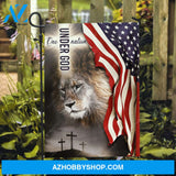 Face of lion, Cross symbol, Beautiful US flag, One nation under God - Jesus Flag