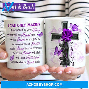 Faith cross, Purple rose, Violet butterfly, I can only imagine - Jesus White Mug