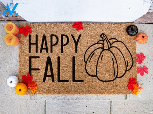 Fall Welcome Door Mat - Happy Fall - Seasonal Doormat - Autumn Mat - Fall Decor - Home Decor - Halloween - pumpkin -