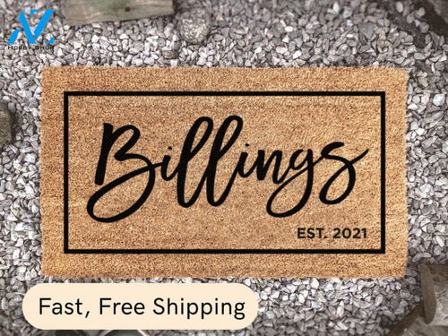 Family Surname Doormat - Doormat Personalized - Custom Housewarming Doormat - Established Date - New Home Decor -