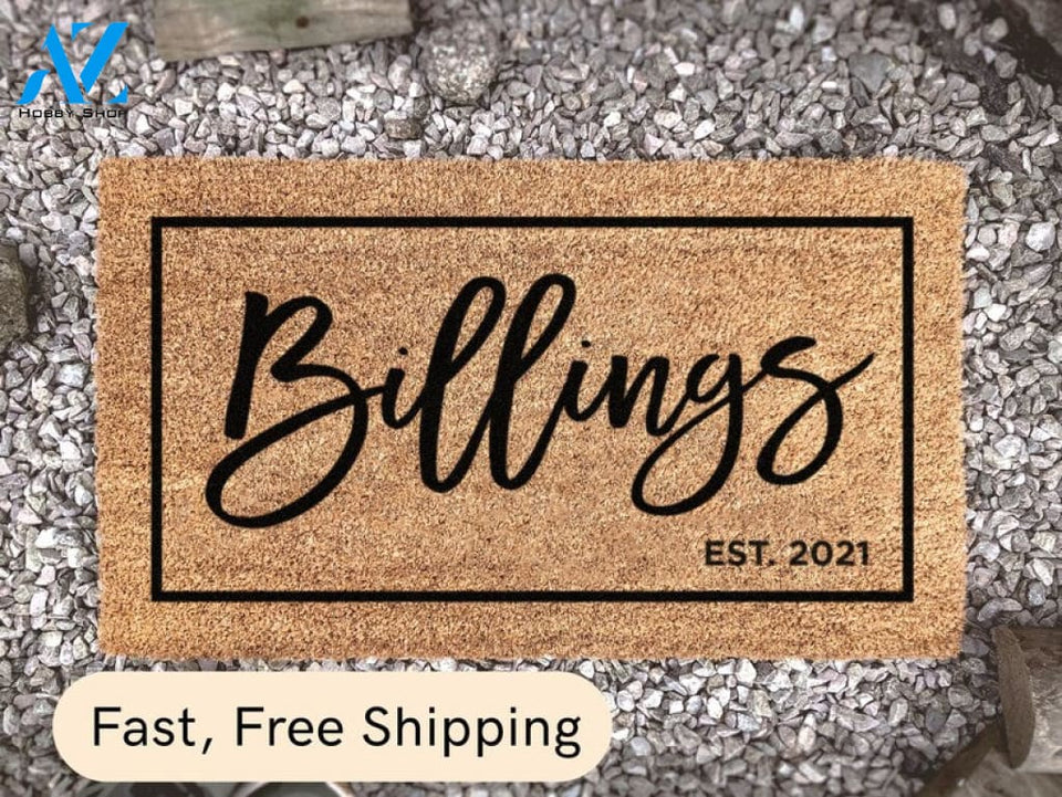 Family Surname Doormat - Doormat Personalized - Custom Housewarming Doormat - Established Date - New Home Decor -
