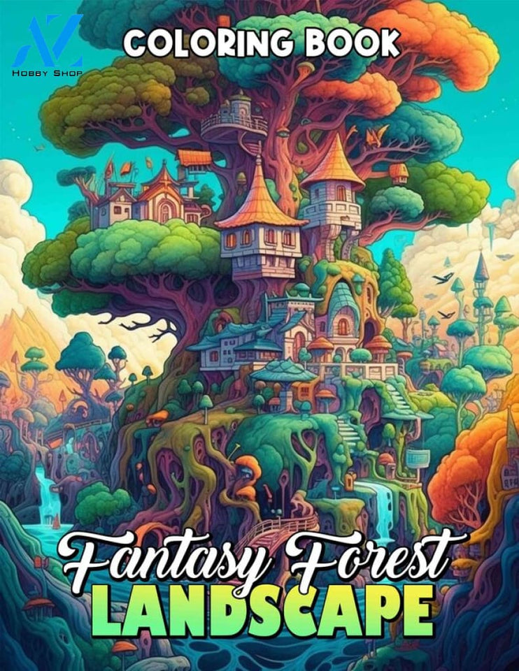 Fantasy Forest Landscape 30 Pages Printable Coloring Book