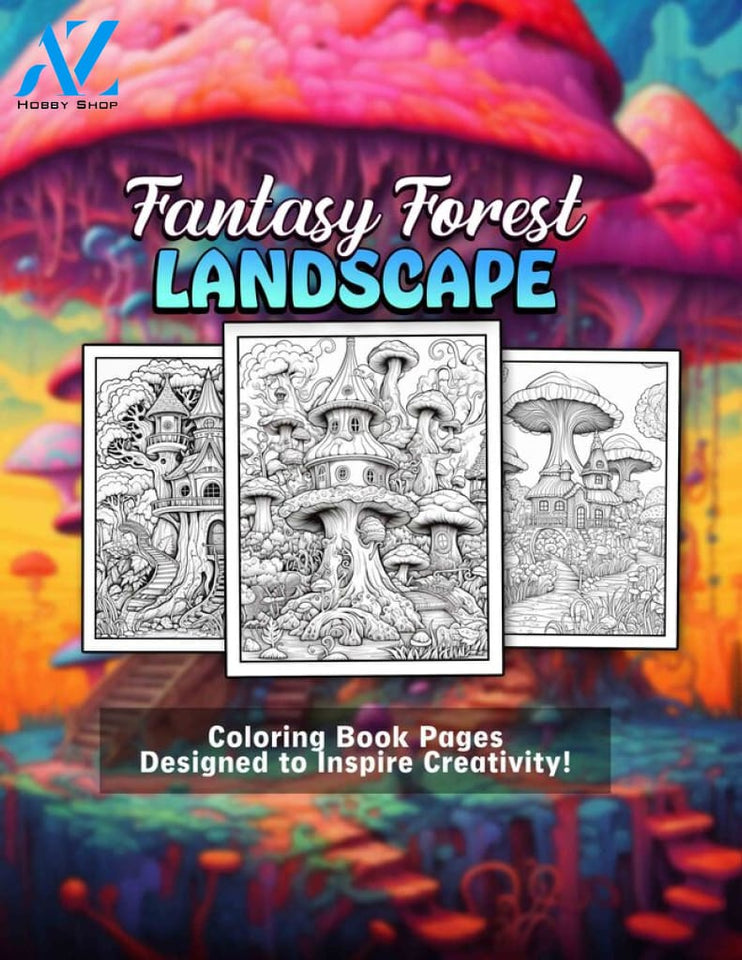 Fantasy Forest Landscape 30 Pages Printable Coloring Book