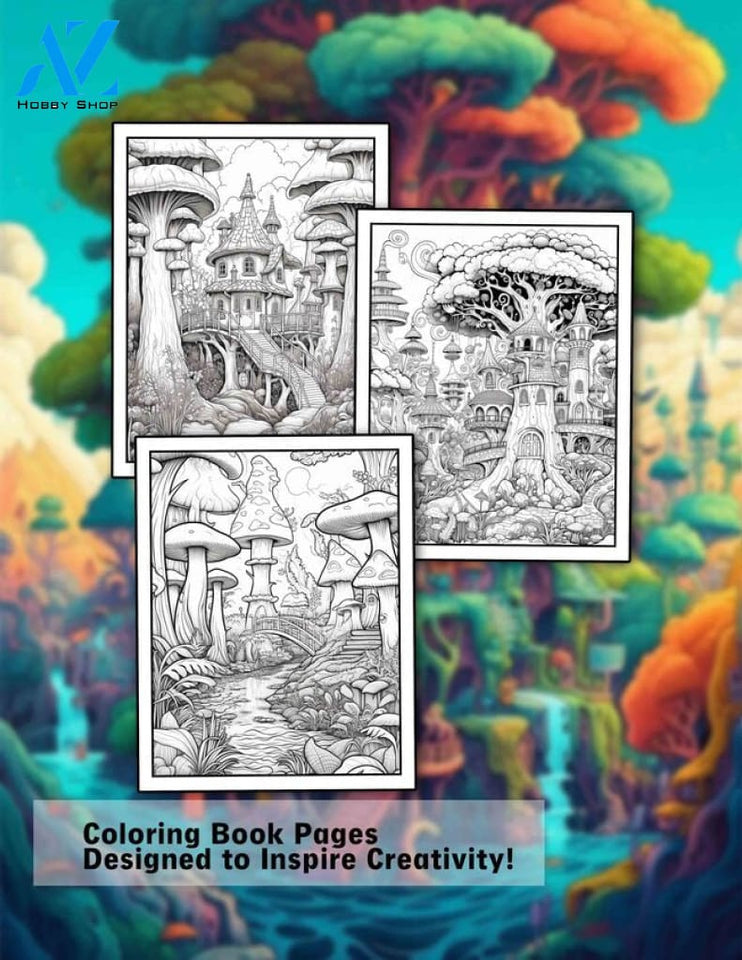 Fantasy Forest Landscape 30 Pages Printable Coloring Book