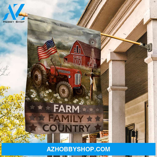 Farm vehicle, Old barn, Daisy field, Cross symbol, Farm, Family, Country - Jesus Flag